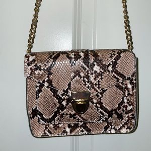 Push lock snakeskin crossbody chain bag